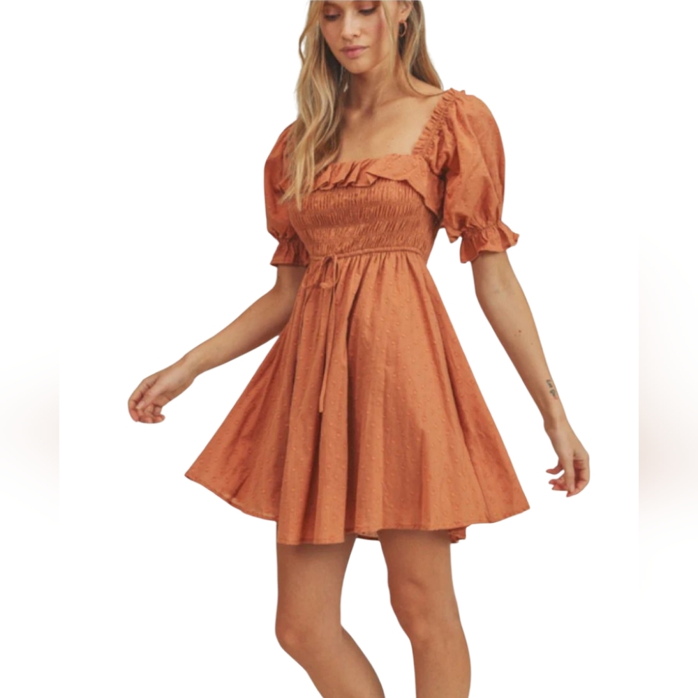 Lush Nordstrom Rack Boho Smocked Ruffle Puff Sleeve Baby Doll Mini Dress